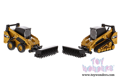 Diecast Masters - Caterpillar 272D2 Skid Steer Loader and Caterpillar 297D2 Multi Terrain Track Loader - set of 2 (1/64 scale diecast model car, Yellow/Black) 85609