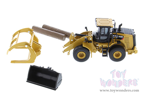 Diecast Masters - Caterpillar® 950M Wheel Loader with Log Fork and Bucket Attachment with Two Log Poles - Play & Collect! Series (1/64 scale diecast model car, Yellow) 85635 MAP: $34.99