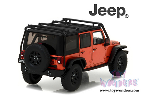 Greenlight - All Terrain Jeep Wrangler Unlimited Willy’s Wheeler Edition with Off-Road Bumpers and Roll Cage (2015, 1/43 scale diecast model car, Sunset Orange Metallic) 86088