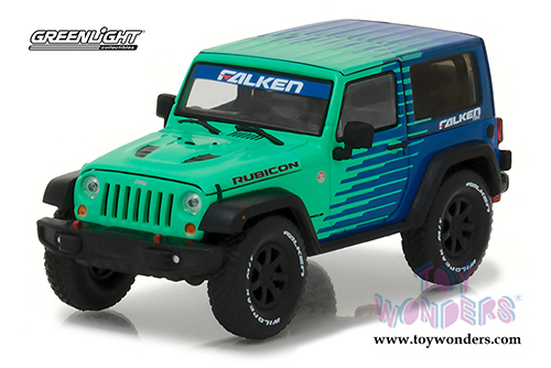 Greenlight - Jeep Wrangler Rubicon Falken Tires (2014, 1/43 scale diecast model car, Green w/Blue) 86090
