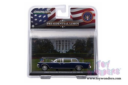 Greenlight Presidential Limos - John F. Kennedy's Lincoln Continental SS-100-X Limousine (1961, 1/43 scale diecast model car, Blue) 86110A/24