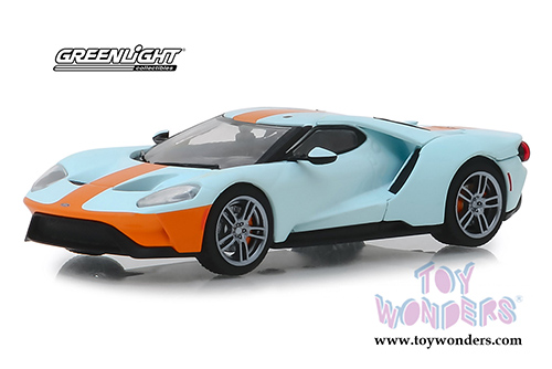 Greenlight - Ford GT Heritage Edition - Gulf® Oil (2019, 1/43 scale diecast model car, Light Blue w/ Orange Stripes) 86158