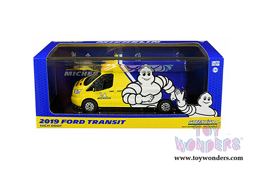 Greenlight - Ford Transit LWB High Roof - Michelin Tires (2019, 1/43 scale diecast model car, Yellow/Blue) 86175