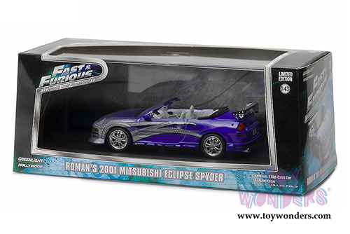Greenlight Fast & Furious - Roman's 2001 Mitsubishi Eclipse Spyder Convertible (2001, 1/43 scale diecast model car, Purple) 86210