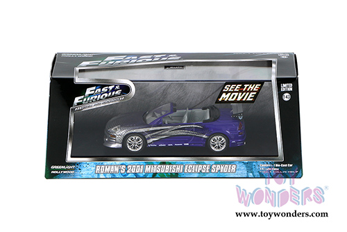 Greenlight Fast & Furious - Roman's 2001 Mitsubishi Eclipse Spyder Convertible (2001, 1/43 scale diecast model car, Purple) 86210