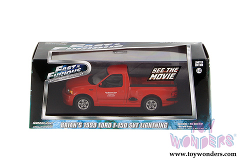 Greenlight Fast & Furious - Brian's Ford F-150 SVT Lightning Pickup Truck "The Fast and Furious 6" Movie (1999, 1/43 scale diecast model car, Red) 86235