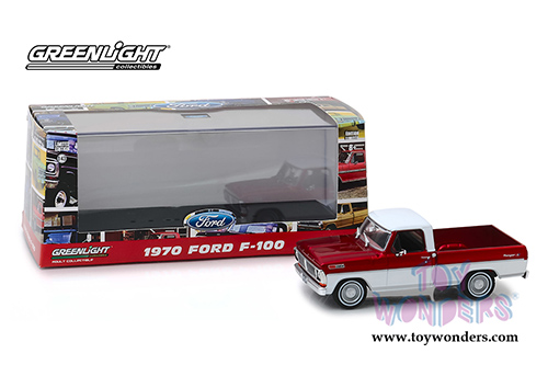 Greenlight - Ford F-100 Ranger XLT Pickup Truck (1970, 1/43 scale diecast model car, Candy Apple Red/Wimbledon White) 86318