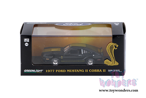Greenlight - Ford Mustang II Cobra II Hardtop (1977, 1/43 scale diecast model car, Black w/ Gold Stripes) 86319