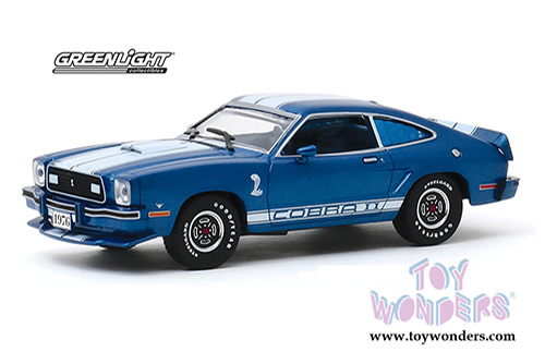 Greenlight - Ford Mustang II Cobra II Hardtop (1976, 1/43 scale diecast model car, Blue w/ White Stripes) 86336