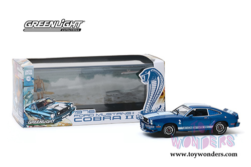 Greenlight - Ford Mustang II Cobra II Hardtop (1976, 1/43 scale diecast model car, Blue w/ White Stripes) 86336