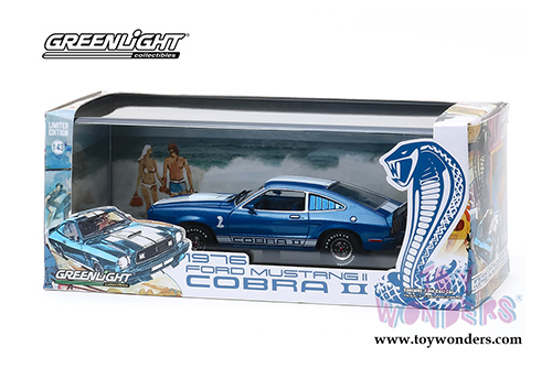 Greenlight - Ford Mustang II Cobra II Hardtop (1976, 1/43 scale diecast model car, Blue w/ White Stripes) 86336