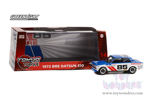 Greenlight - Tokyo Torque BRE (Brock Racing Enterprises) #85 Datsun 510 Bobby Allison (1972, 1/43 scale diecast model car, Blue/White) 86345