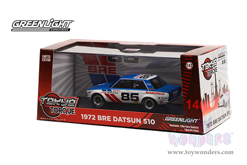 Greenlight - Tokyo Torque BRE (Brock Racing Enterprises) #85 Datsun 510 Bobby Allison (1972, 1/43 scale diecast model car, Blue/White) 86345