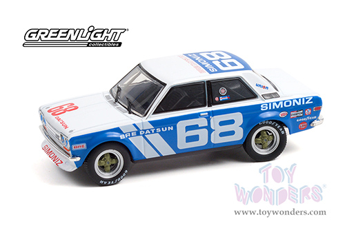 Greenlight - Tokyo Torque BRE (Brock Racing Enterprises) #68 Datsun 510 Guest Car - Peter Gregg (1972, 1/43 scale diecast model car, Blue/White) 86346