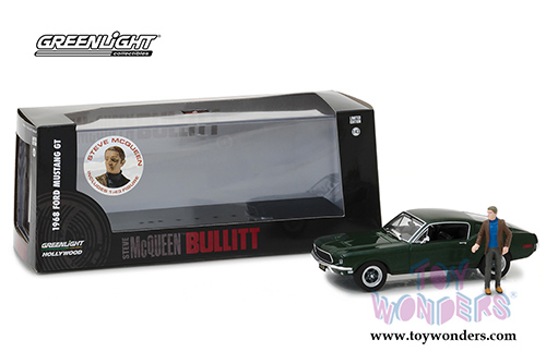 Greenlight - Bullitt Steve McQueen's Ford Mustang GT Fastback with Steve McQueen Figurine (1968, 1/43 scale diecast model car, Green) 86433