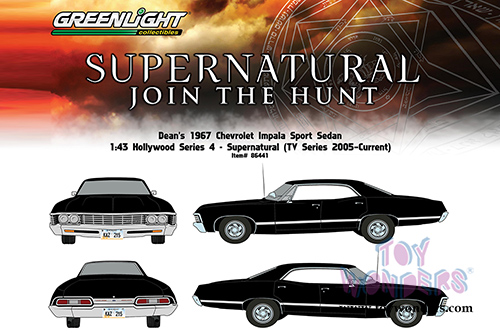 Greenlight Hollywood - Supernatural | Chevrolet Impala Sports Sedan "Supernatural" TV Series (1967, 1/43 scale diecast model car, Black) 86441