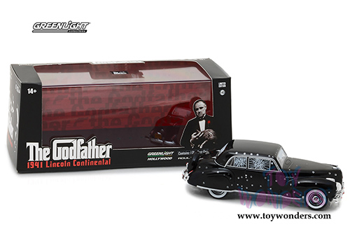 Greenlight Hollywood - The Godfather Lincoln Continental with Bullet Hole Damage Hardtop (1941, 1/43 scale diecast model car, Black) 86511