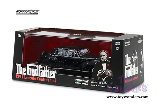 Greenlight Hollywood - The Godfather Lincoln Continental with Bullet Hole Damage Hardtop (1941, 1/43 scale diecast model car, Black) 86511
