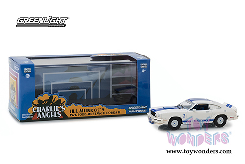 Greenlight - Hollywood Charlie's Angels (1976-1981, TV Series) Ford Mustang II Cobra II (1976, 1/43 scale diecast model car, White/Blue) 86516
