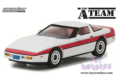 Greenlight Hollywood - The A-Team™ Chevrolet Corvette C4 Hardtop (1984, 1/43 scale diecast model car, White/Red stripes) 86517