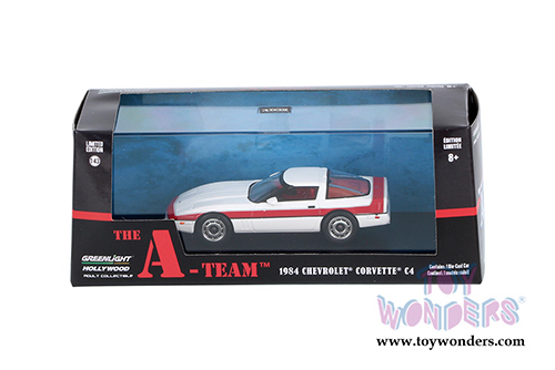 Greenlight Hollywood - The A-Team™ Chevrolet Corvette C4 Hardtop (1984, 1/43 scale diecast model car, White/Red stripes) 86517