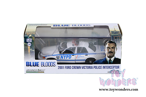 Greenlight Hollywood - Blue Bloods Ford Crown Victoria Interceptor - New York City Police Dept (NYPD) (2001, 1/43 scale diecast model car, White/Blue) 86519