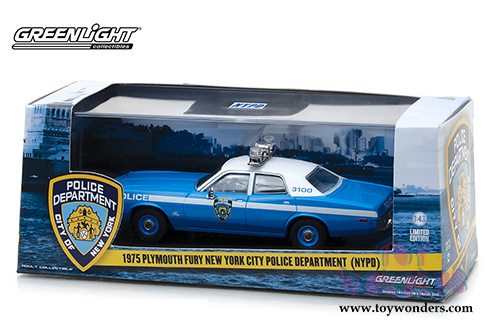Greenlight - Plymouth Fury New York City Police Department NYPD (1975, 1/43 scale diecast model car, Blue/White) 86535