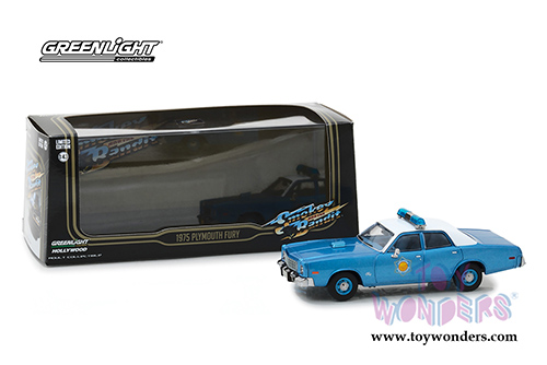 Greenlight Hollywood - Smokey and The Bandit Plymouth Fury Arkansas State Police (1975, 1/43 scale diecast model car, Blue/White) 86536