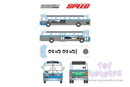 Greenlight Hollywood - 1960s General Motors TDH #2525 Los Angeles, California Downtown Bus - Speed (1994 movie) (1985, 1/43 scale diecast model car, Light Blue/Light Gray) 86544