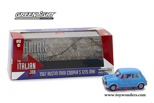 Greenlight Hollywood - Austin Mini Cooper S 1275 MkI The Italian Job 50th Anniversary (1967, 1/43 scale diecast model car, Light Blue) 86549