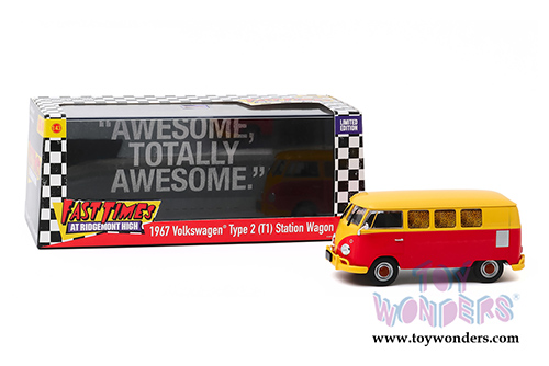 Greenlight Hollywood - Fast Times at Ridgemont High Volkswagen Type 2 (T1) Station Wagon Bus (1967, 1/43 scale diecast model car, Yellow/Red) 86554