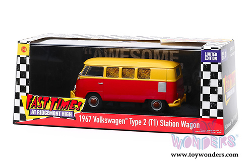 Greenlight Hollywood - Fast Times at Ridgemont High Volkswagen Type 2 (T1) Station Wagon Bus (1967, 1/43 scale diecast model car, Yellow/Red) 86554