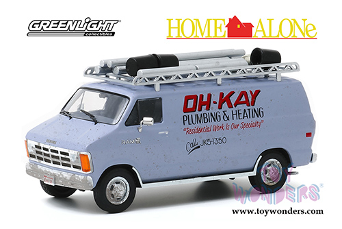 Greenlight - Dodge Ram Van "Oh-Kay Plumbing & Heating" - Home Alone (1990 Movie) (1986, 1/43 scale diecast model car, Blue Dirty) 86560