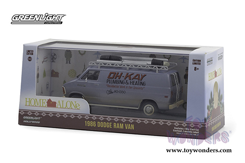 Greenlight - Dodge Ram Van "Oh-Kay Plumbing & Heating" - Home Alone (1990 Movie) (1986, 1/43 scale diecast model car, Blue Dirty) 86560