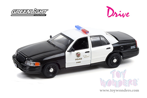 Greenlight Hollywood - Los Angeles Police Department (LAPD) "Drive" (2011) Movie - Ford Crown Victoria Police Interceptor (2001, 1/43 scale diecast model car, Black/White) 86609