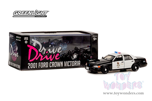 Greenlight Hollywood - Los Angeles Police Department (LAPD) "Drive" (2011) Movie - Ford Crown Victoria Police Interceptor (2001, 1/43 scale diecast model car, Black/White) 86609