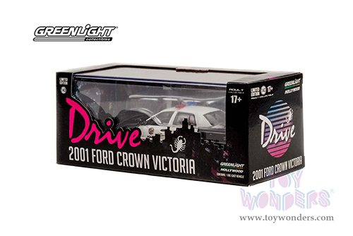 Greenlight Hollywood - Los Angeles Police Department (LAPD) "Drive" (2011) Movie - Ford Crown Victoria Police Interceptor (2001, 1/43 scale diecast model car, Black/White) 86609
