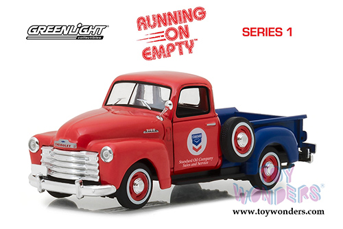 Greenlight - Running on Empty Series 1 | Chevrolet&reg; 3100 Pickup Truck - Standard Oil (1953, 1/43 scale diecast model car, Red/Blue) 87010B/24