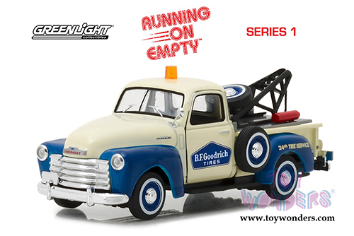 Greenlight - Running on Empty Series 1 | Chevrolet&reg; 3100 Tow Truck - BFGoodrich Service (1953, 1/43 scale diecast model car, Cream/Blue) 87010C/24