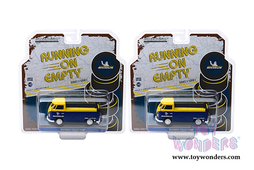 Greenlight - Running on Empty Series 1 | Volkswagen Type 2 (T1) Pickup Truck - Michelin Tires (1/43 scale diecast model car, Blue/Yellow) 87010E/24