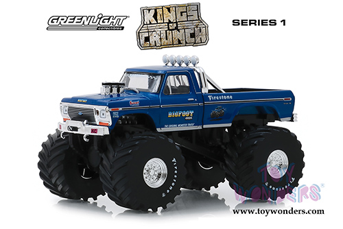Greenlight - Kings of Crunch Series 1 | Ford F-250 Monster Truck (with 66-inch Tires) - BIGFOOT&reg; #1 The Original Monster Truck (1974, 1/43 scale diecast model car, Blue) 88011