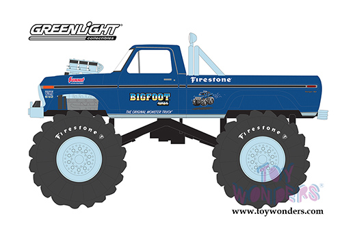 Greenlight - Kings of Crunch Series 1 | Ford F-250 Monster Truck (with 66-inch Tires) - BIGFOOT&reg; #1 The Original Monster Truck (1974, 1/43 scale diecast model car, Blue) 88011