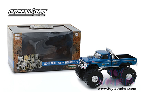 Greenlight - Kings of Crunch Series 1 | Ford F-250 Monster Truck (with 66-inch Tires) - BIGFOOT&reg; #1 The Original Monster Truck (1974, 1/43 scale diecast model car, Blue) 88011