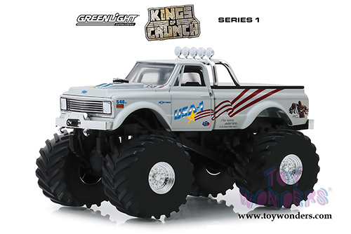 Greenlight - Kings of Crunch Series 1 | Chevrolet&reg; K-10 USA-1 (Legacy) Monster Truck (with 66-inch Tires) (1970, 1/43 scale diecast model car, White) 88012