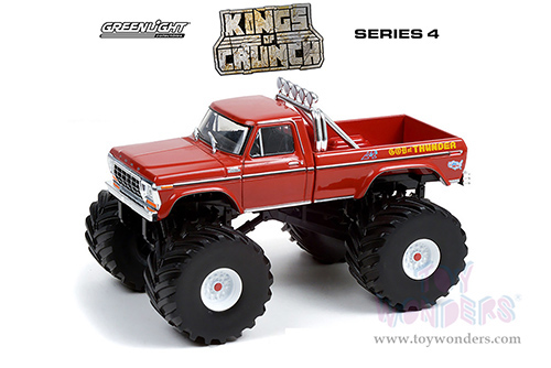 Greenlight - Kings of Crunch Series 4 | God of Thunder Ford F-250 Ranger Monster Truck (with 66-inch Tires) (1979, 1/43 scale diecast model car, Red) 88042