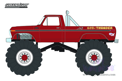 Greenlight - Kings of Crunch Series 4 | God of Thunder Ford F-250 Ranger Monster Truck (with 66-inch Tires) (1979, 1/43 scale diecast model car, Red) 88042