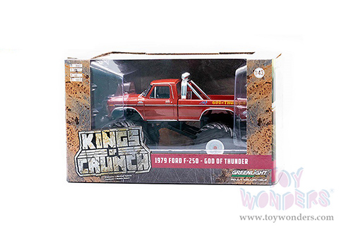 Greenlight - Kings of Crunch Series 4 | God of Thunder Ford F-250 Ranger Monster Truck (with 66-inch Tires) (1979, 1/43 scale diecast model car, Red) 88042