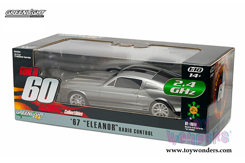 Greenlight - Eleanor from "Gone in 60 Seconds" - Ford Mustang Radio Control Car (1967, 1/18 scale durable plastic model car, Gray w/ Black Stripes) 91001