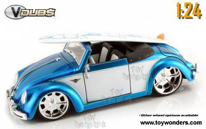 Jada Toys VDUBS - Volkswagen Hebmuller Cabriolet Convertible w/ Surfboard (1949, 1/24 scale diecast model car, Asstd.) 91130/12