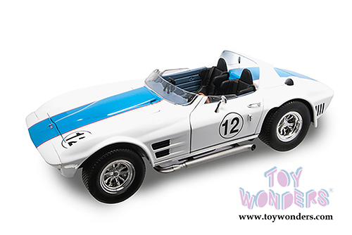 Lucky Road Signature - Chevy Corvette Grand Sport Convertible #12 (1964, 1/18 scale diecast model car, White w/Blue) 92698W/12